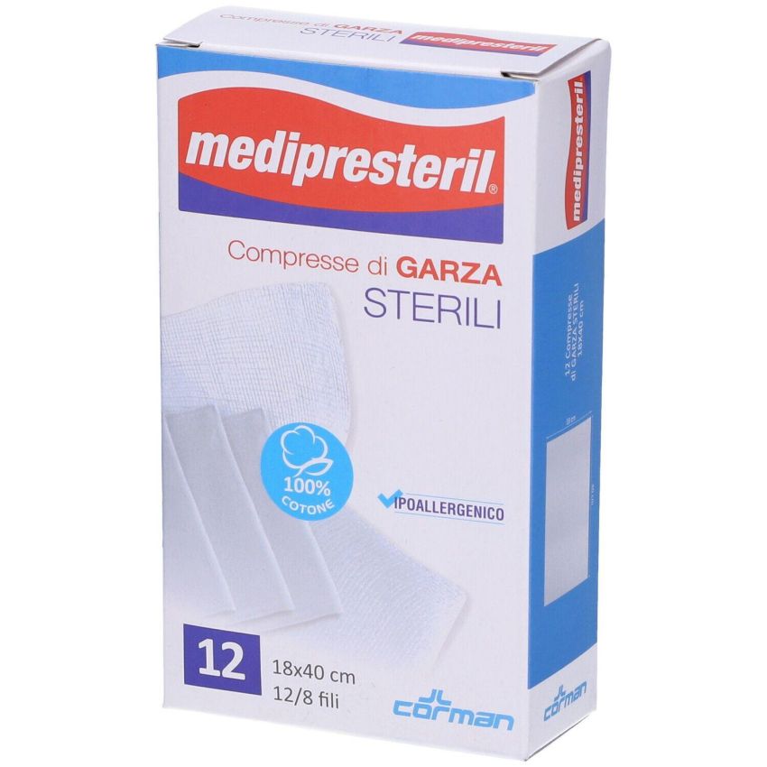 Medipresteril Compresse di Garza Sterilizzate 18x40 cm - Pacco da 12 Pezzi
