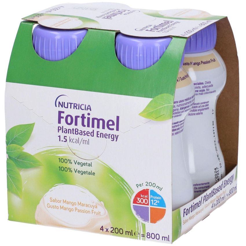 Nutricia Fortimel Energia a Base di Piante - Mango e Frutto della Passione - 4x200ml