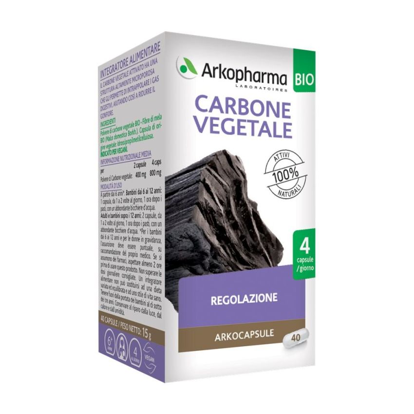 Arkocapsule Bio Vegano di Carbone Vegetale - 40 Capsule