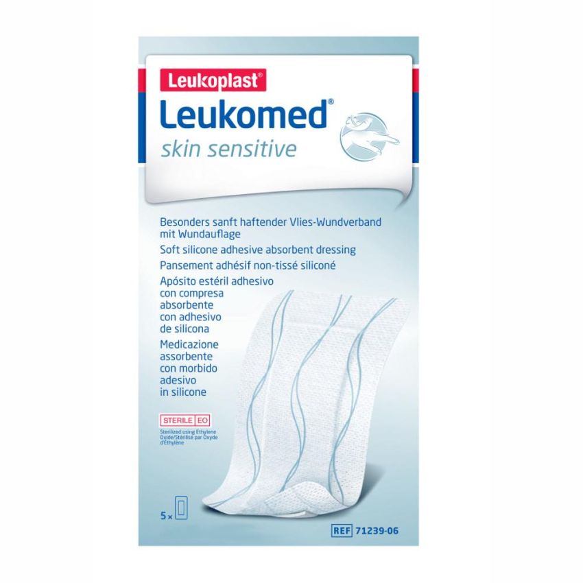 Leukoplast Leukomed - Medicazione Adesiva per Pelli Sensibili, 8x10cm, 5 Pezzi