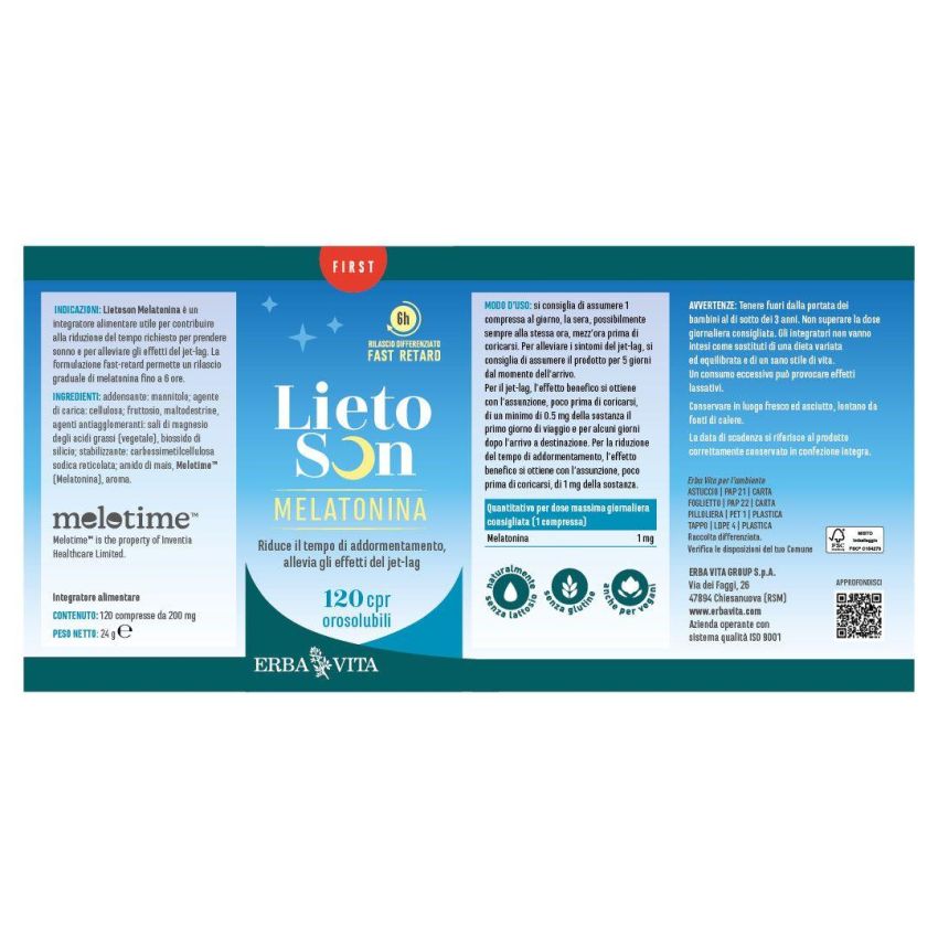 Melatonina Lietoson 120 Compresse by Erba Vita