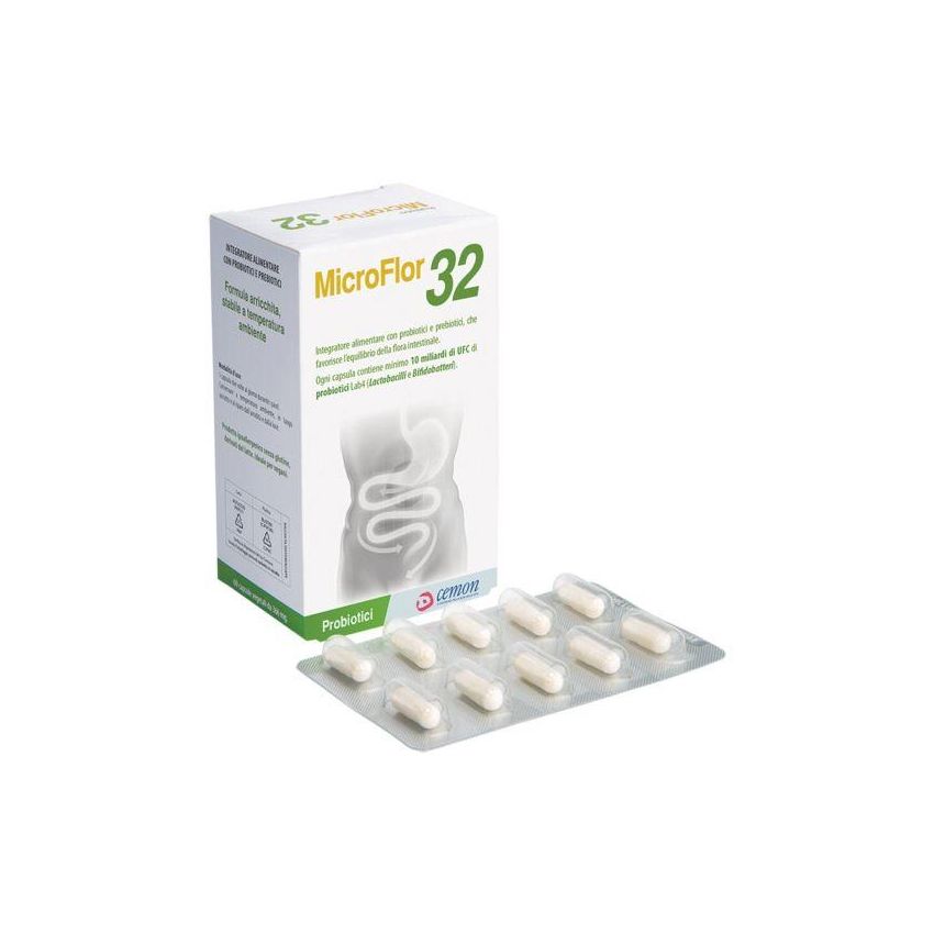 Cemon Microflor 32 - Integratore Alimentare 366mg, 60 Capsule