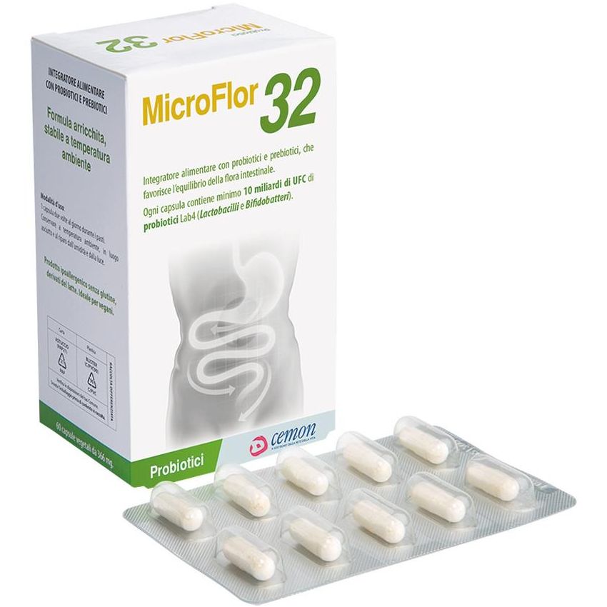 Cemon Microflor 32 - Integratore Alimentare 366mg, 60 Capsule