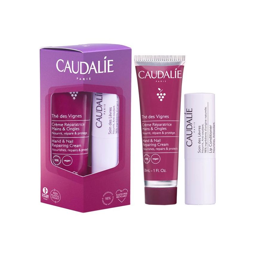 Caudalie The Des Vignes Set: Crema Mani e Unghie 30ml e Trattamento Labbra 4,5g