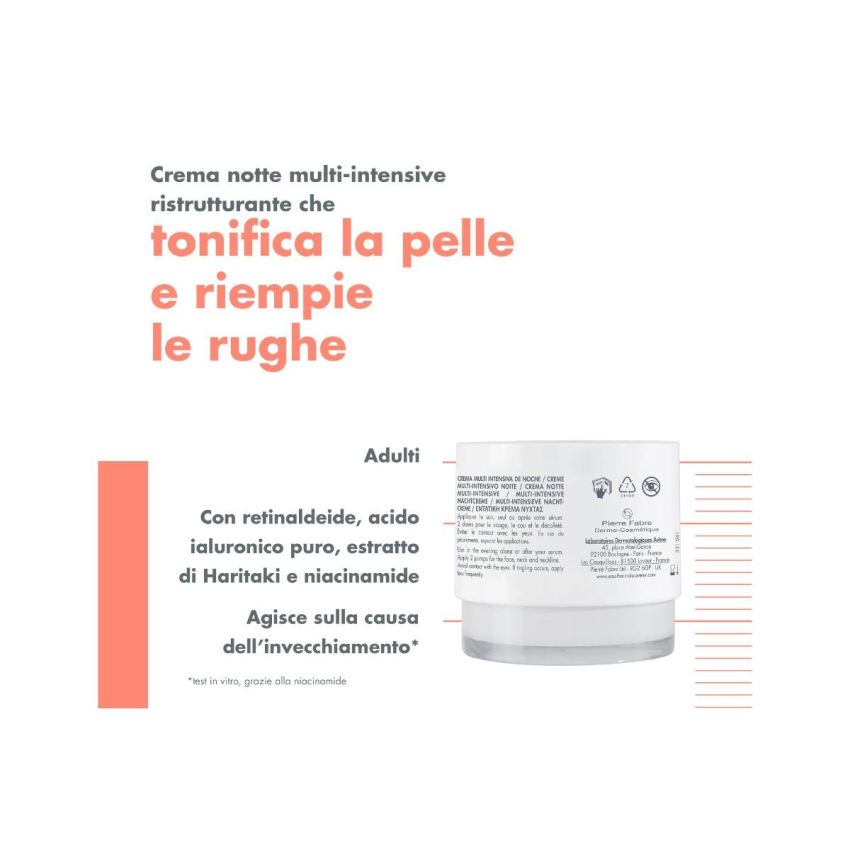 Avène Eau Thermale Crema Notturna Antirughe Multi-Intensiva 40ml
