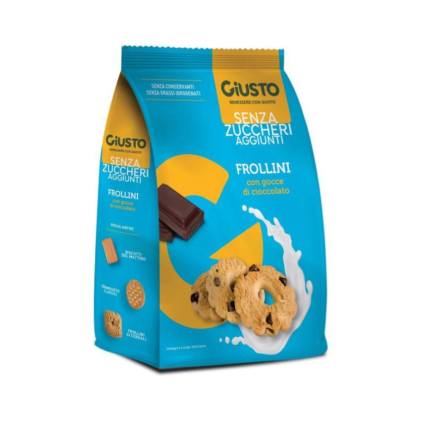 Frollini senza Glutine e Zucchero con Gocce di Cioccolato - Giusto - 350g