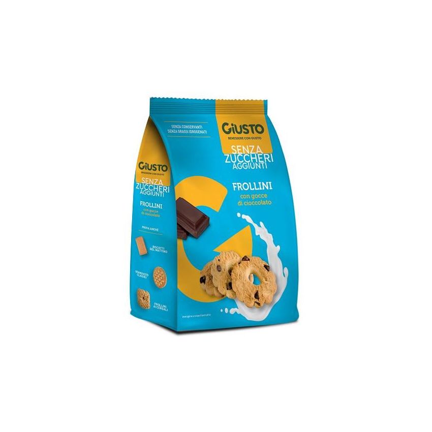 Frollini senza Glutine e Zucchero con Gocce di Cioccolato - Giusto - 350g