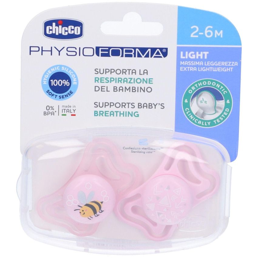 Chicco Physoforma Light Succhietto Rosa in Silicone, Set di 2 Pezzi