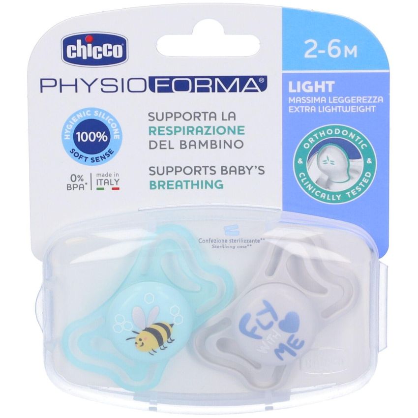 Chicco Physoforma Light - Set di 2 Succhietti in Silicone Azzurro, 2-6 Mesi