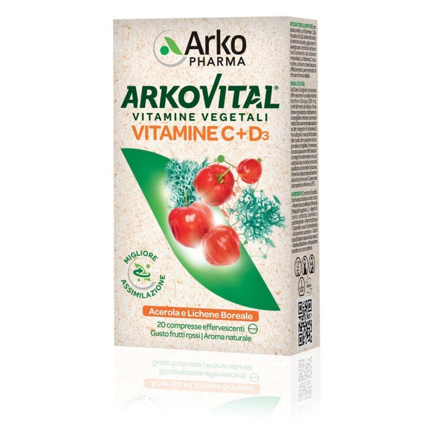 Arkopharma Arkovital Effervescenti Vitamine C+D3 Gusto Frutti Rossi - 20 Compresse