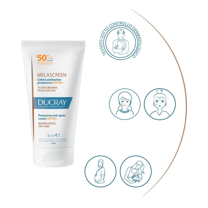 Ducray Melascreen Crema Protettiva SPF50+ Anti-Macchie, 50ml