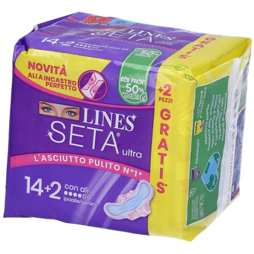 Lines Seta Ultra - Assorbenti Nuovi con Ali - 16 pezzi