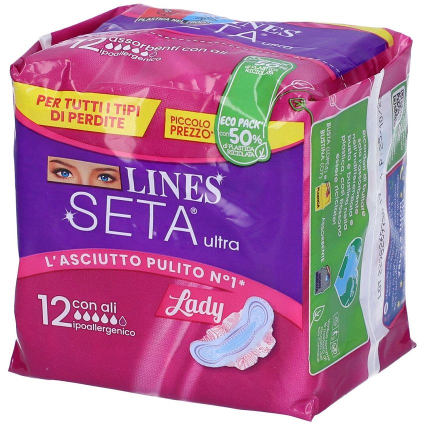 Lines Seta Ultra Assorbenti per Donna, Confezione da 12 Pezzi