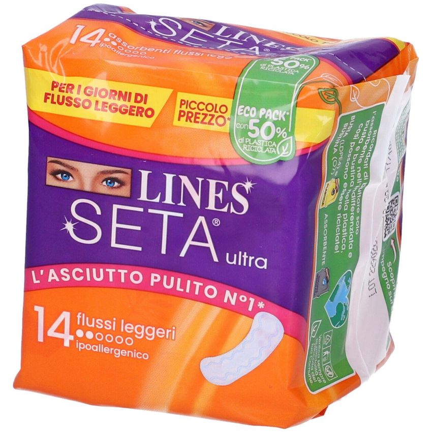 Lines Ultra Assorbenti per Flusso Leggero, Seta, Pacco da 14 Pezzi