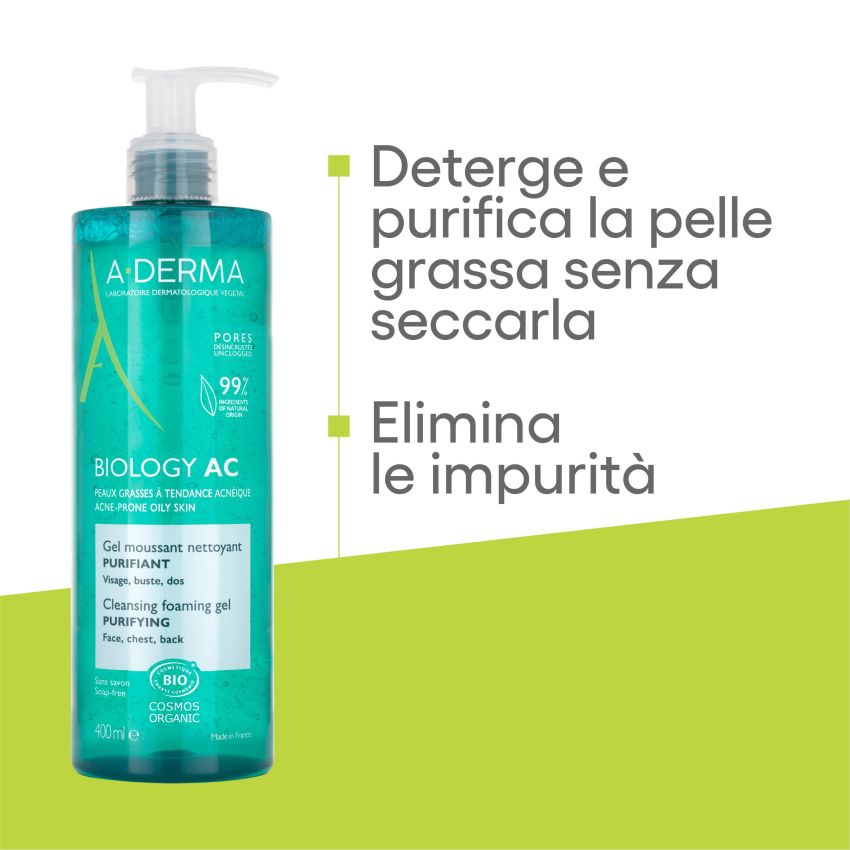 A-Derma Biology AC 400ml - Gel Detergente Schiumogeno Purificante