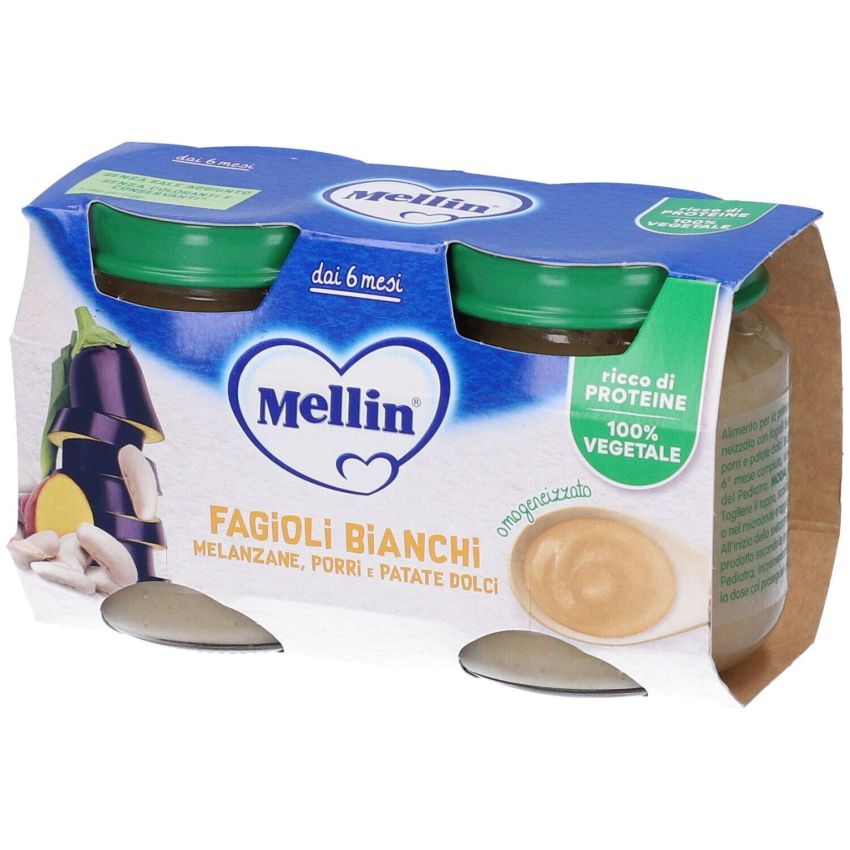 Mellin Omogeneizzato Fagioli Bianchi e Melanzane 2x130g 6 mesi