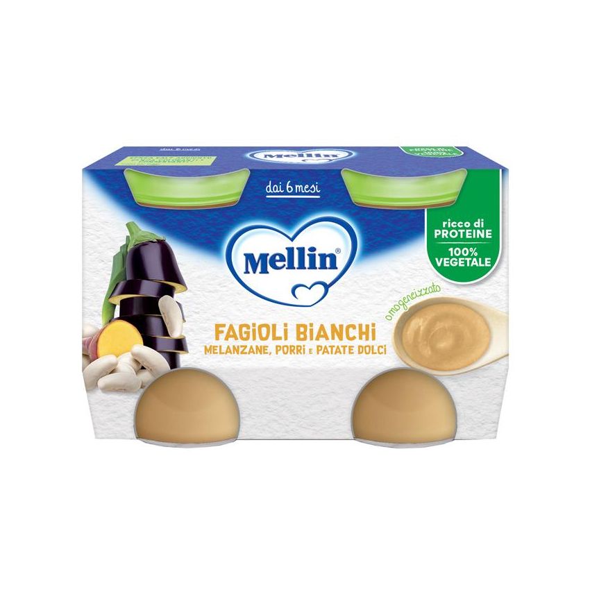 Mellin Omogeneizzato Fagioli Bianchi e Melanzane 2x130g 6 mesi
