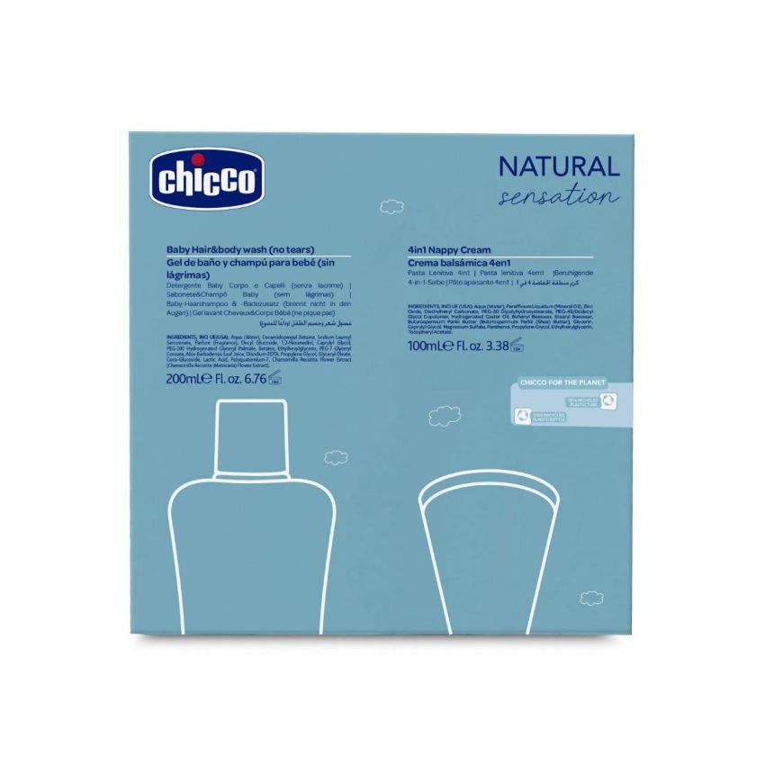 Set Chicco Natural Sensation: Detergente Corpo e Capelli 200ml + Pasta Lenitiva 4-in-1 100ml