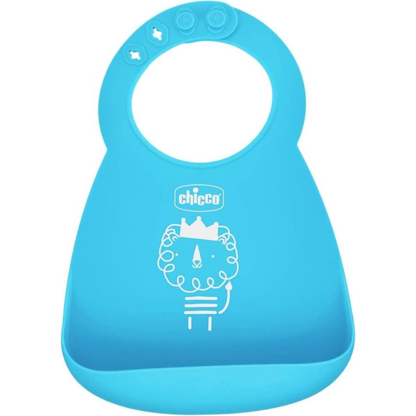 Bavaglina Chicco in Silicone Easy Roll, Colore Azzurro, per Bambini dai 6 Mesi in su