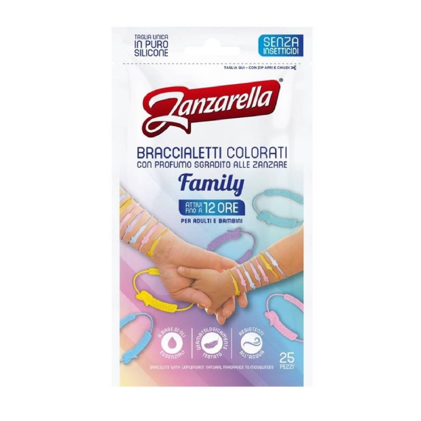 Set Familiare Zanzarella - 25 Braccialetti Antizanzare Colorati