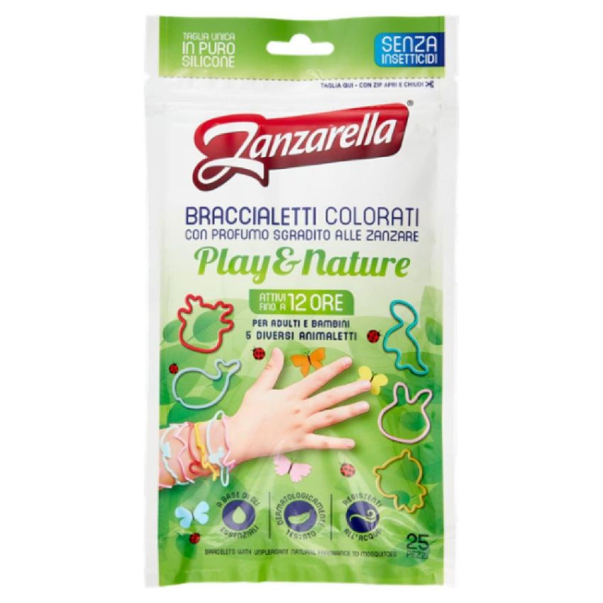 Zanzarella Play & Nature Braccialetti Antizanzara Colorati - 25 Pezzi