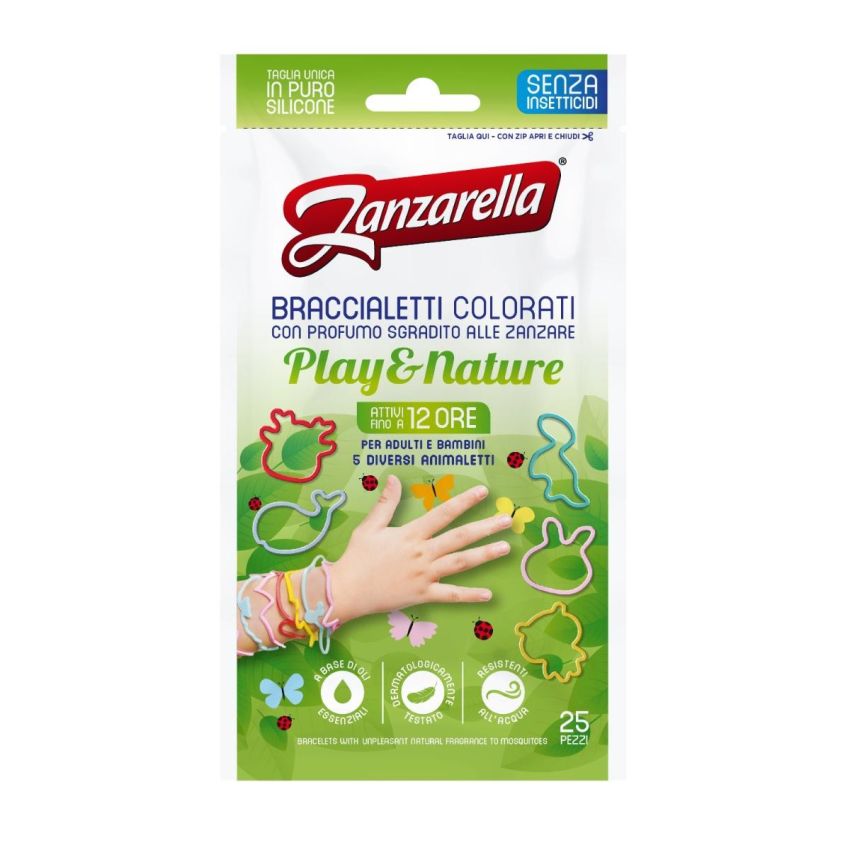 Zanzarella Play & Nature Braccialetti Antizanzara Colorati - 25 Pezzi