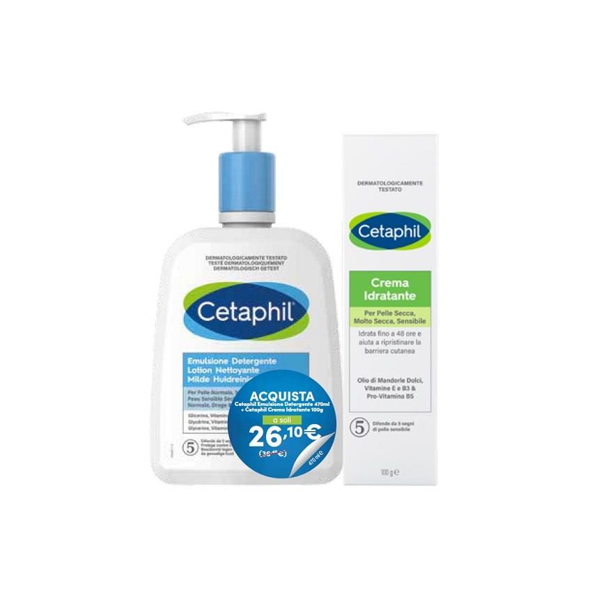 Kit per la Cura della Pelle Cetaphil: Emulsione Detergente 470ml + Crema Idratante 100ml