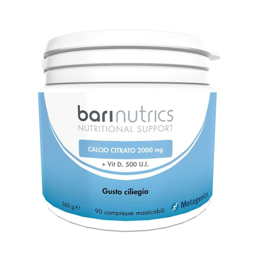Barinutrics Compresse di Calcio Citrato con Vitamina K2, Gusto Ciliegia - 90 compresse