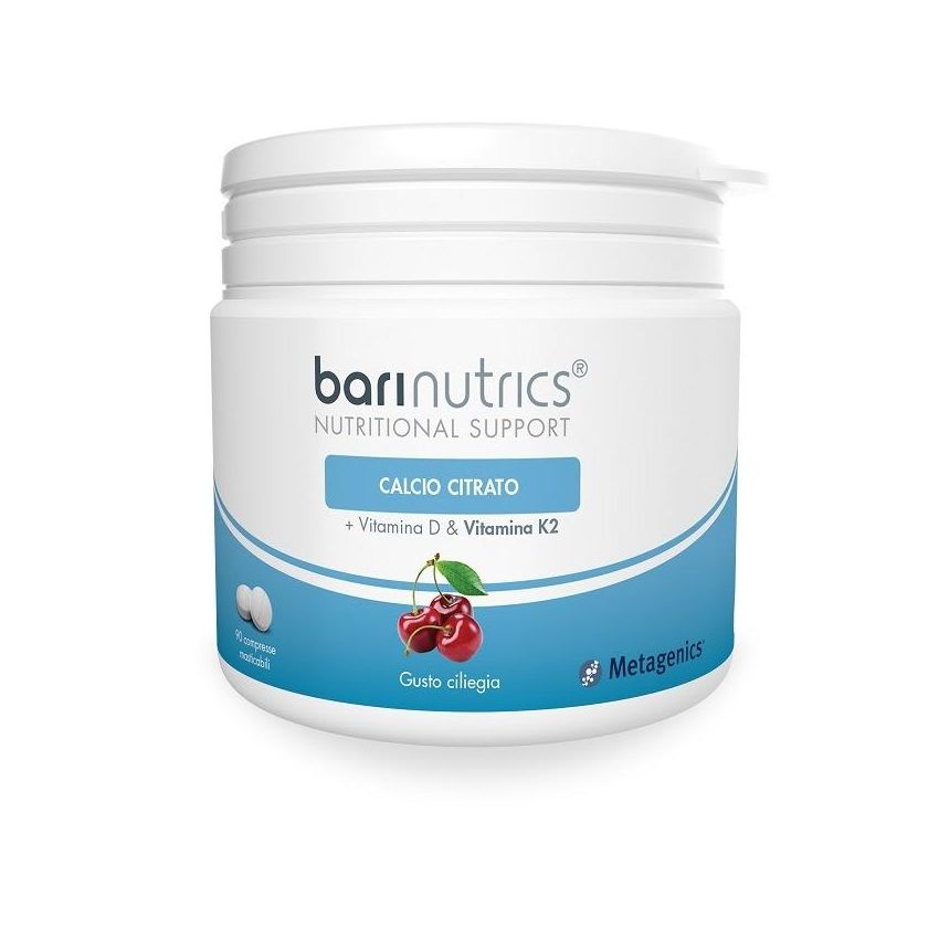 Barinutrics Compresse di Calcio Citrato con Vitamina K2, Gusto Ciliegia - 90 compresse