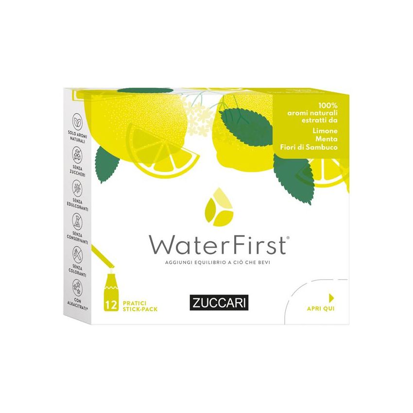 Zuccari WaterFirst Stick - Gusto Limone, Menta e Fiori di Sambuco - Pacco da 12