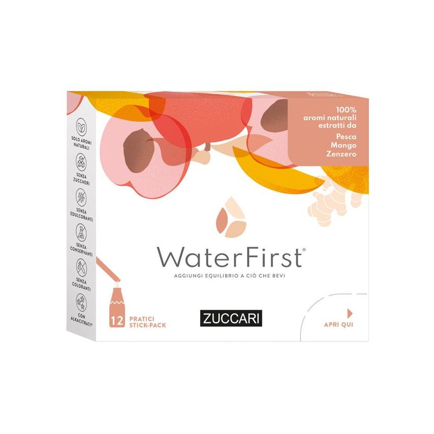 Zuccari WaterFirst - Mix di Pesca, Mango e Zenzero - 12 Bastoncini Effervescenti