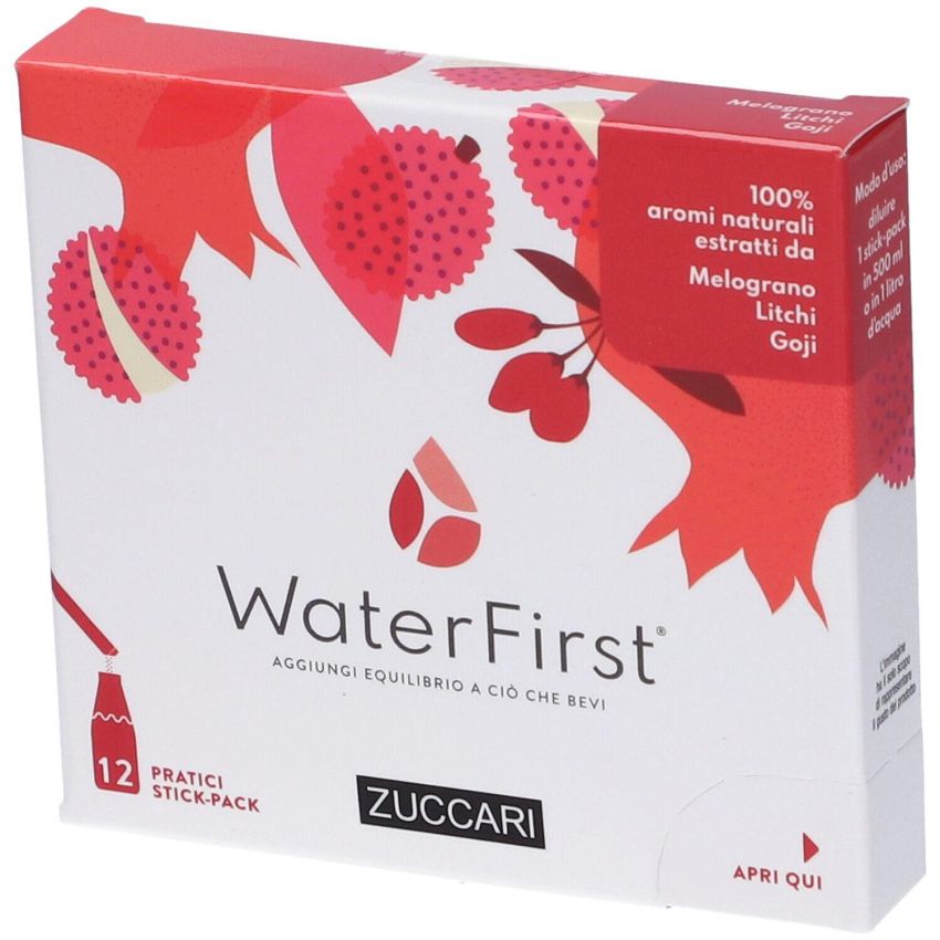 Zuccari WaterFirst - Stick Solubili con Estratti di Melagrano, Litchi e Goji - 12 Stick