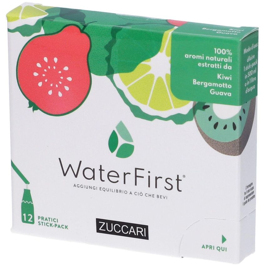 Zuccari WaterFirst Stick Pack con Kiwi, Bergamotto e Guava - Confezione da 12