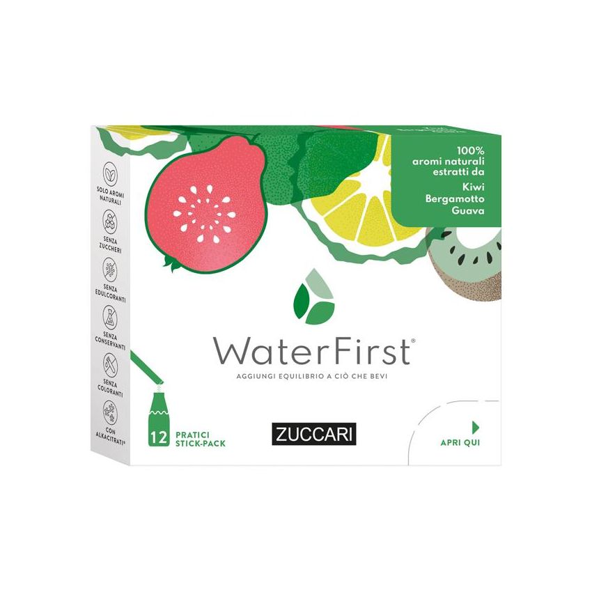 Zuccari WaterFirst Stick Pack con Kiwi, Bergamotto e Guava - Confezione da 12