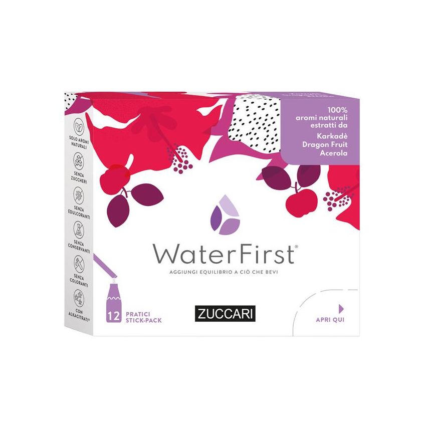 Zuccari WaterFirst - Mix di Karkad, Dragon Fruit, Acerola - 12 Stick