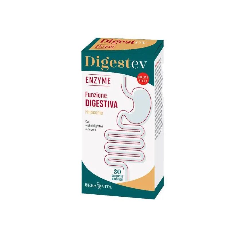 Erba Vita Digest-Ev: Integratore Enzimatico per la Digestione, 30 Compresse