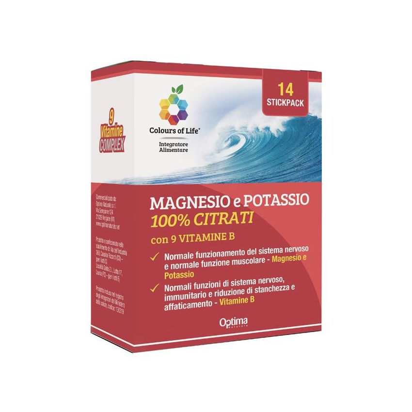 Colours of Life - Magnesio e Potassio 100% Citrati con 9 Vitamine B - 14 Stickpack