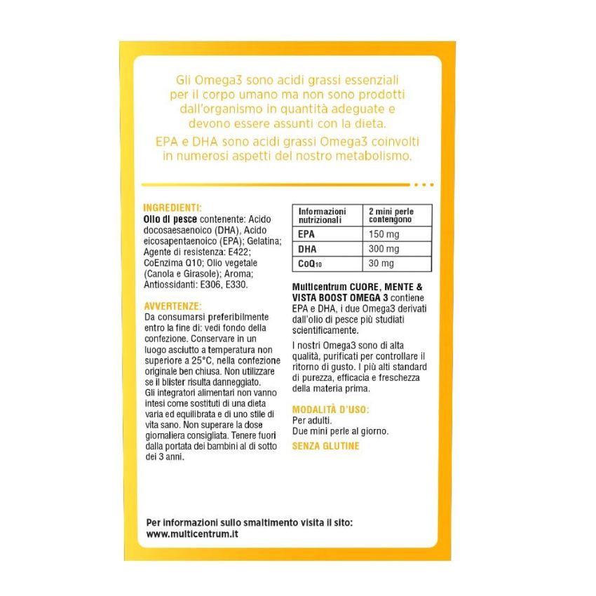 Multicentrum Boost Omega3 per Cuore, Mente e Vista - 120 Mini Perle