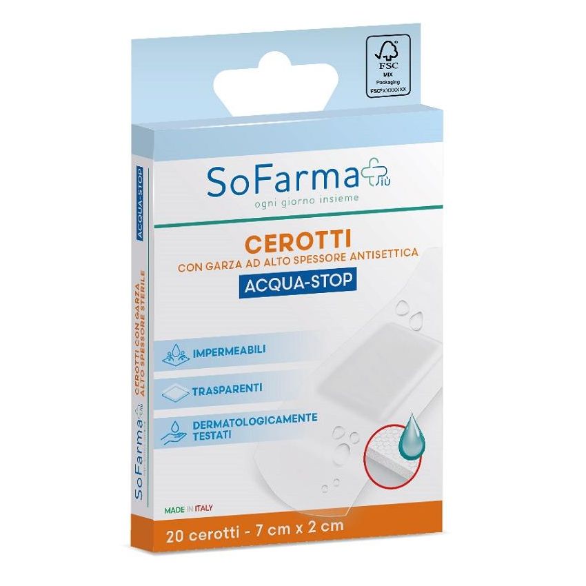 SOFARMA PI Cerotti Impermeabili in Acqua, 20 Pezzi, 7x2 cm