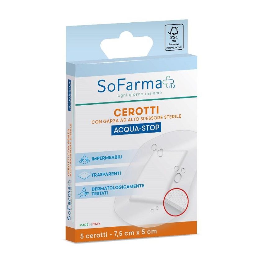 SOFARMAPIU' Cerotti Impermeabili in Acqua 7,5x5cm - Confezione da 5 Pezzi