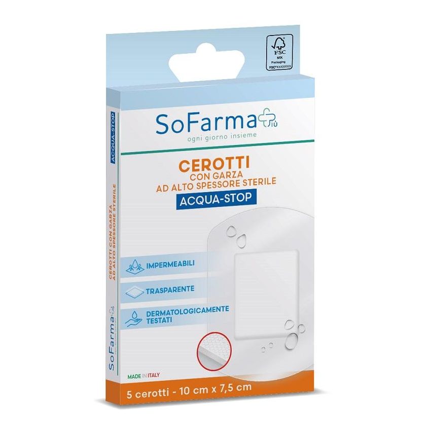 SOFARMAPIU' Cerotti Impermeabili in Acqua 10x7.5cm - Confezione da 5 Pezzi