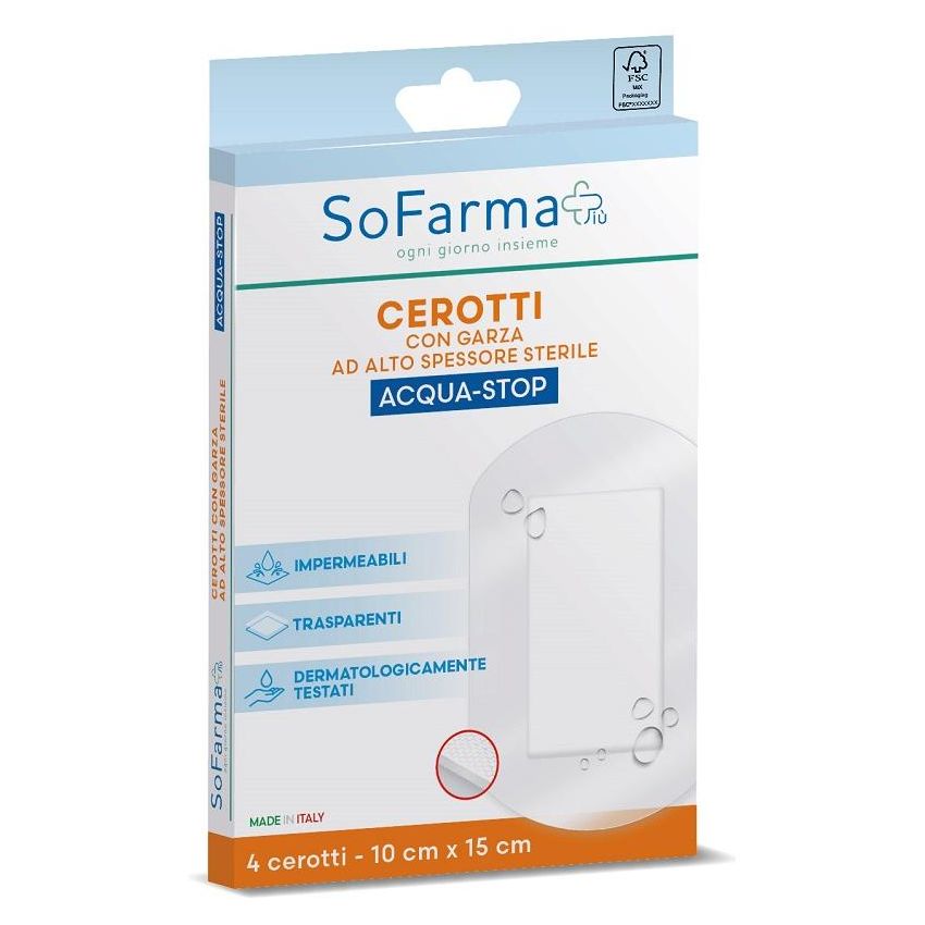 SOFARMAPIU' Cerotti Acqua Resistenti 10x15cm - Confezione da 4 Pezzi