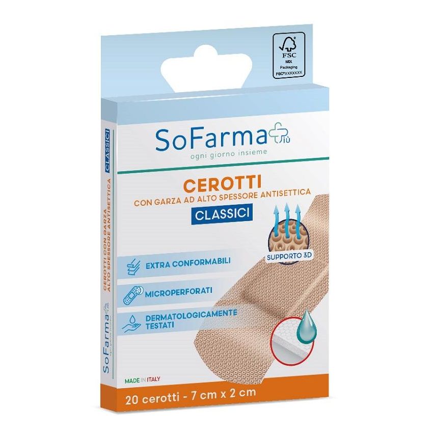 Sofarmapi Cerotti Adesivi Classici, Confezione da 20 Pezzi, 7x2cm