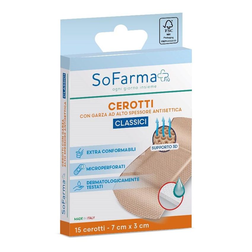 Sofarmapi Cerotti Classici - Confezione da 15 Pezzi, Misure 7x3cm