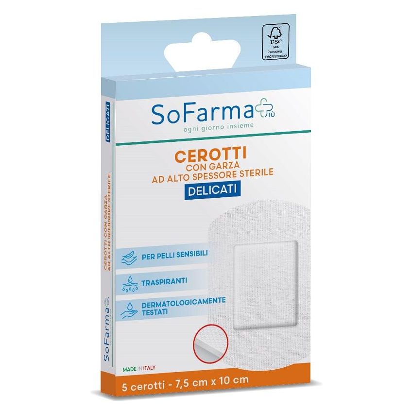 Sofarmapi Cerotti Delicati per la pelle, 5 Pezzi, Misure 7,5x10cm