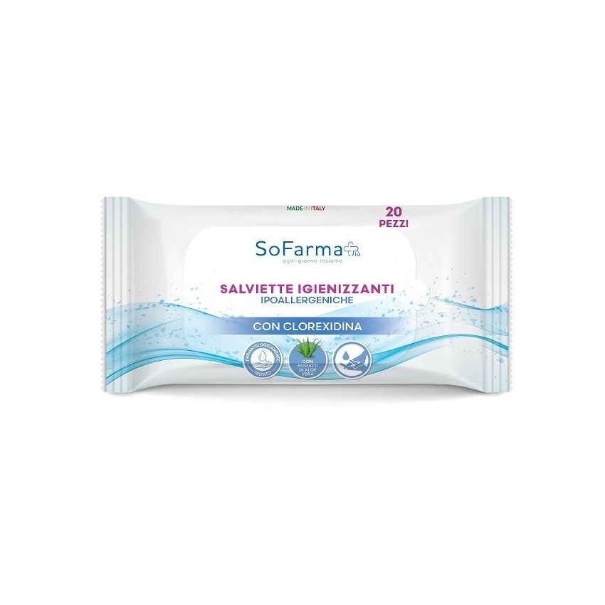 Sofarmapi Salviette Ipoallergeniche Igienizzanti con Clorexidina - 20 Pezzi