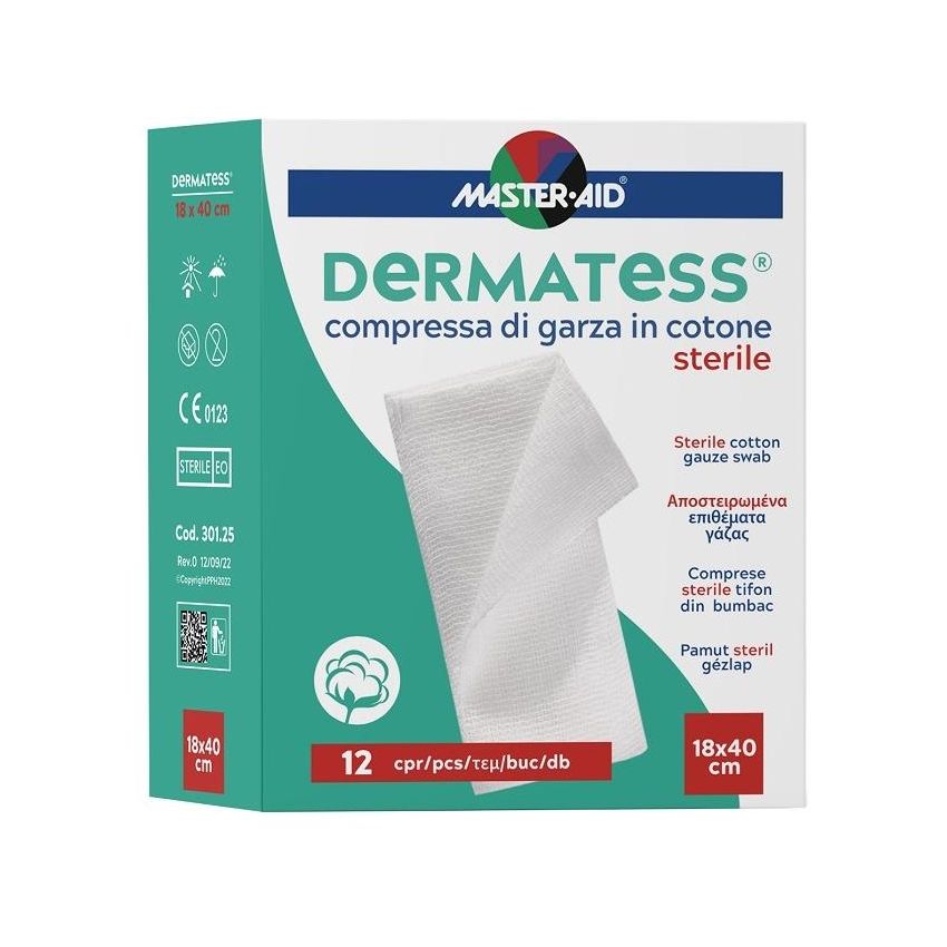Dermatess Garza di Cotone Medicale 18x40cm, Confezione da 12 Pezzi