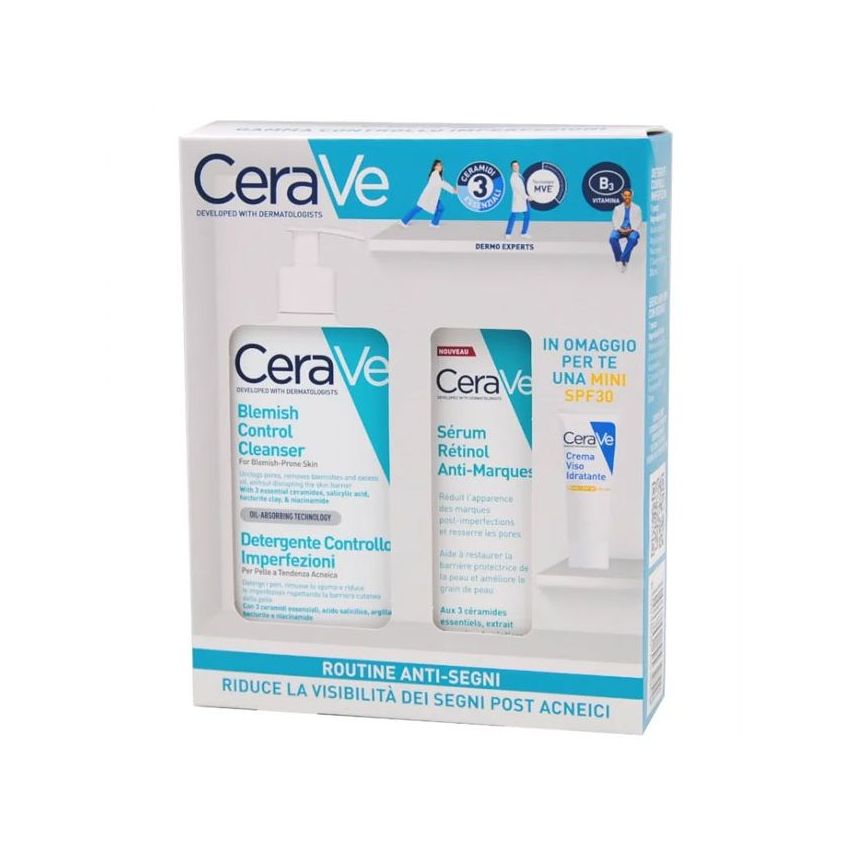 Cerave Routine Anti-Segni Acne Detergente 236ml + Siero 30ml + Omaggio Crema