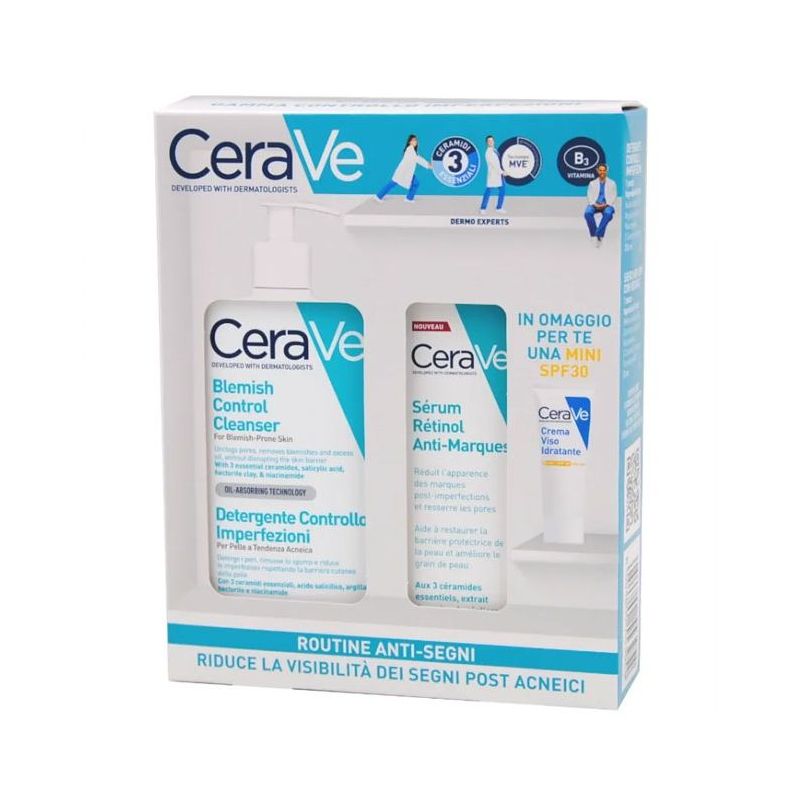 Cerave Routine Anti-Segni Acne Detergente 236ml + Siero 30ml + Omaggio Crema